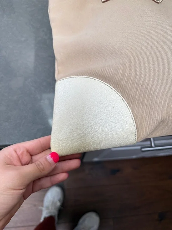 Prada Beige Canvas Shoulder Tote Bag Leather Corners and Handles - Picture 7 of 16